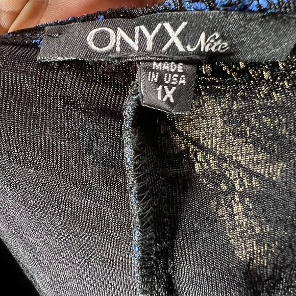 VTG Onyx Nite Sparkle Glitter Tank Top Womens Plus 1X Blue Black Paisley Dressy - Picture 9 of 9